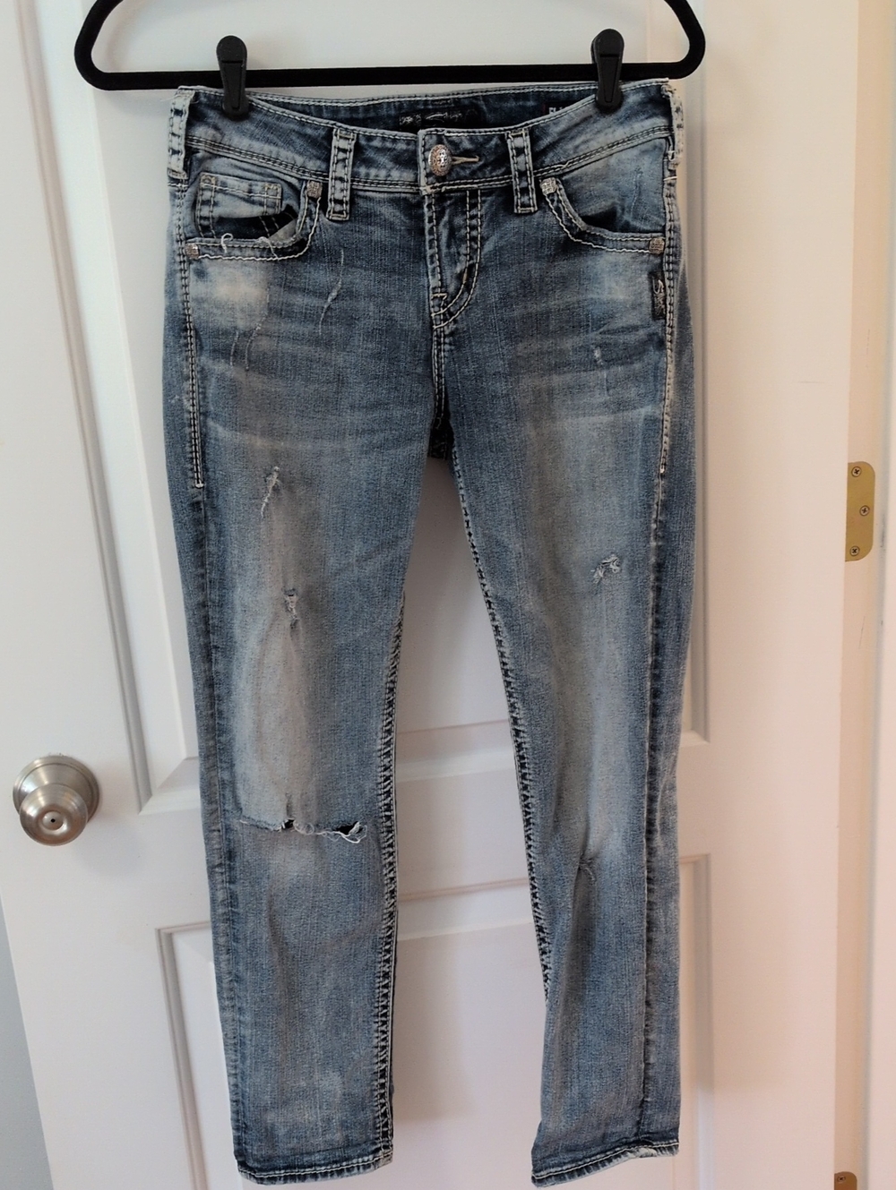 Silver Distressed Boyfriend Jeans
